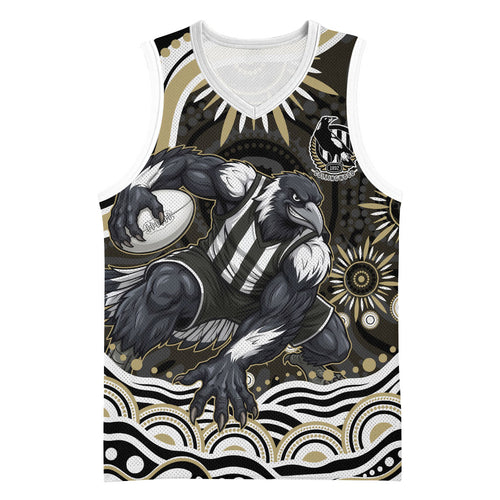 Personalized Collingwood Magpies Football Basketball Jersey Aboriginal Dot Art - Dreamtime Football Mascot