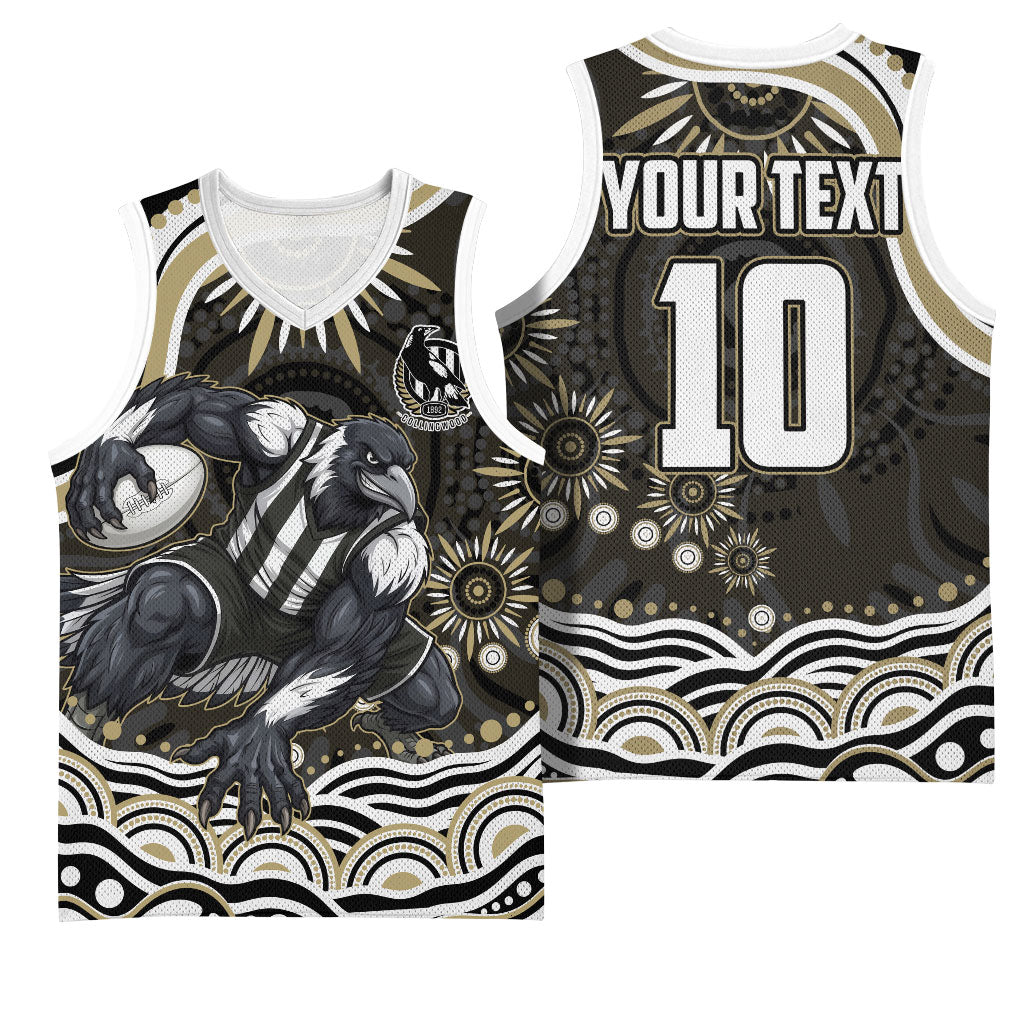 Personalized Collingwood Magpies Football Basketball Jersey Aboriginal Dot Art - Dreamtime Football Mascot