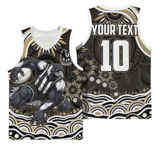 Personalized Collingwood Magpies Football Basketball Jersey Aboriginal Dot Art - Dreamtime Football Mascot