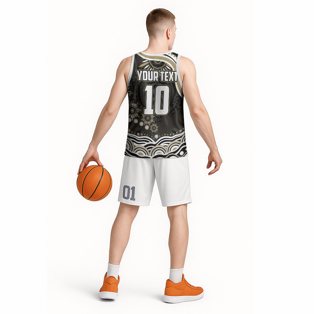 Personalized Collingwood Magpies Football Basketball Jersey Aboriginal Dot Art - Dreamtime Football Mascot