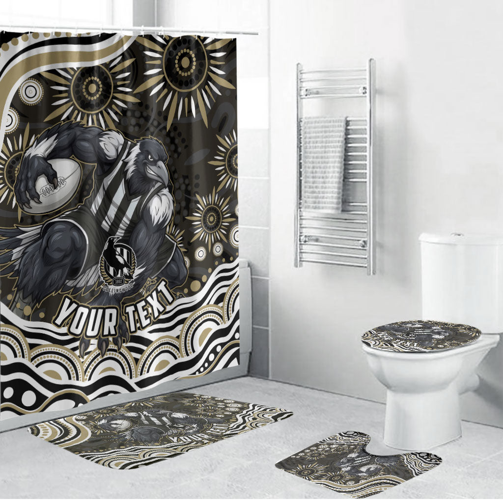 Personalized Collingwood Magpies Football Bathroom Set Aboriginal Dot Art - Dreamtime Football Mascot