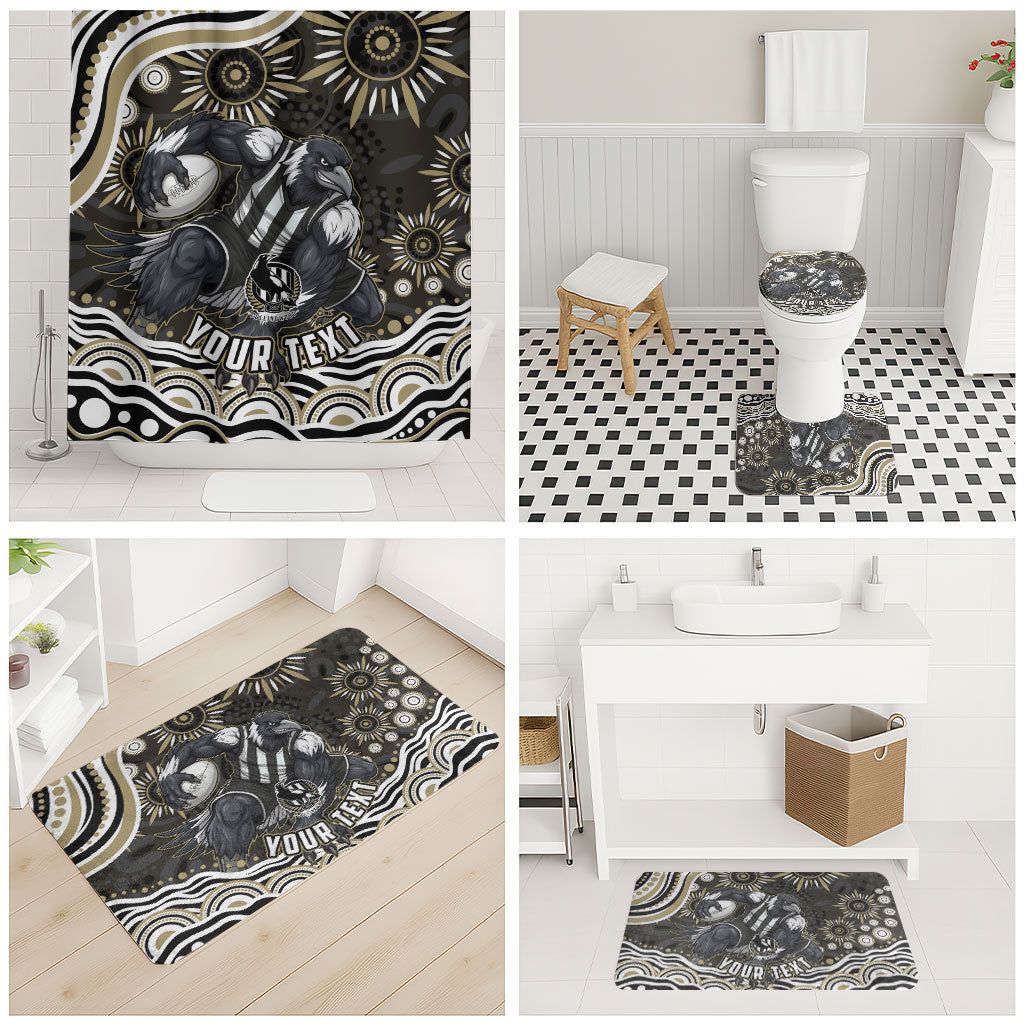 Personalized Collingwood Magpies Football Bathroom Set Aboriginal Dot Art - Dreamtime Football Mascot