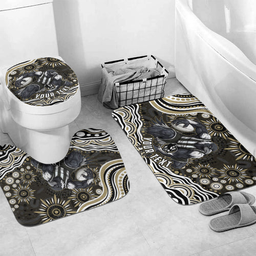 Personalized Collingwood Magpies Football Bathroom Set Aboriginal Dot Art - Dreamtime Football Mascot