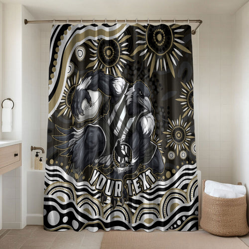 Personalized Collingwood Magpies Football Bathroom Set Aboriginal Dot Art - Dreamtime Football Mascot