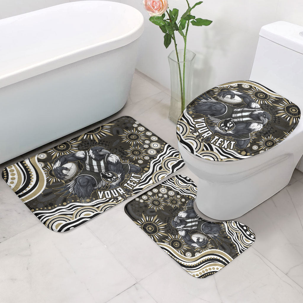 Personalized Collingwood Magpies Football Bathroom Set Aboriginal Dot Art - Dreamtime Football Mascot