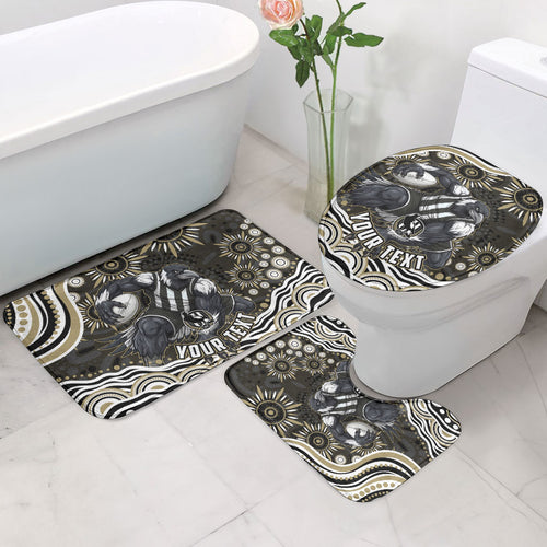 Personalized Collingwood Magpies Football Bathroom Set Aboriginal Dot Art - Dreamtime Football Mascot