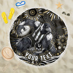 Personalized Collingwood Magpies Football Beach Blanket Aboriginal Dot Art - Dreamtime Football Mascot