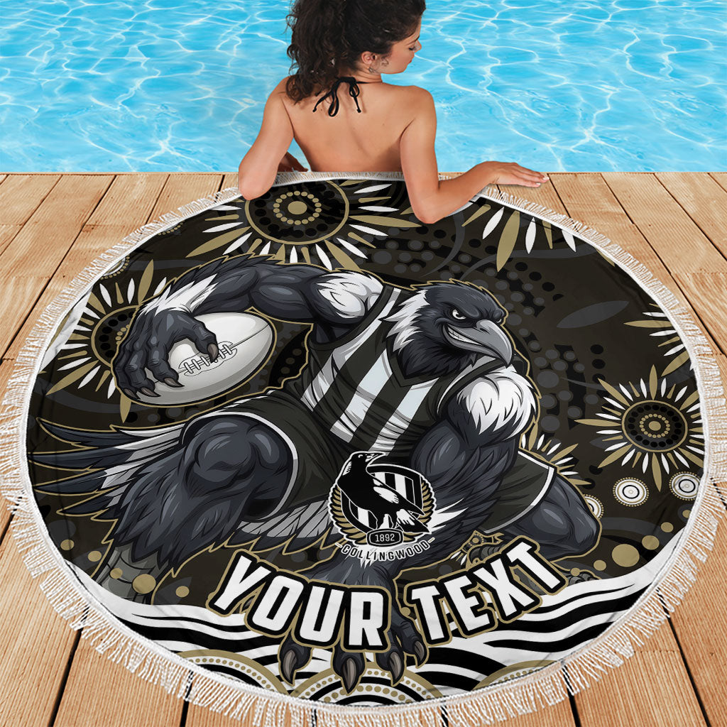 Personalized Collingwood Magpies Football Beach Blanket Aboriginal Dot Art - Dreamtime Football Mascot