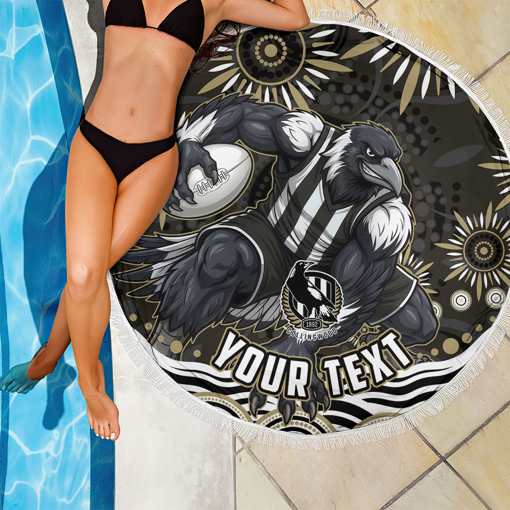 Personalized Collingwood Magpies Football Beach Blanket Aboriginal Dot Art - Dreamtime Football Mascot