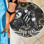Personalized Collingwood Magpies Football Beach Blanket Aboriginal Dot Art - Dreamtime Football Mascot