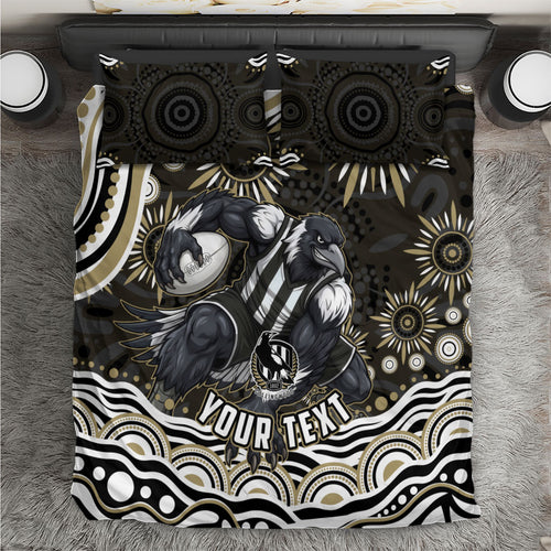 Personalized Collingwood Magpies Football Bedding Set Aboriginal Dot Art - Dreamtime Football Mascot