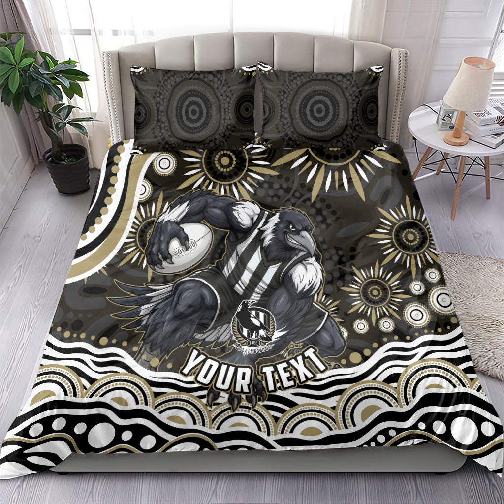 Personalized Collingwood Magpies Football Bedding Set Aboriginal Dot Art - Dreamtime Football Mascot