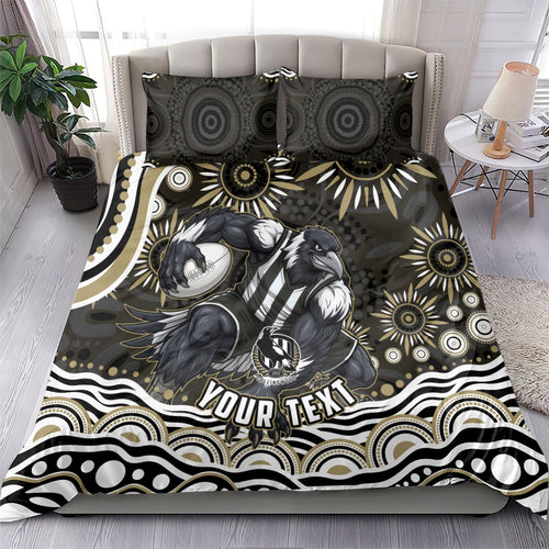 Personalized Collingwood Magpies Football Bedding Set Aboriginal Dot Art - Dreamtime Football Mascot