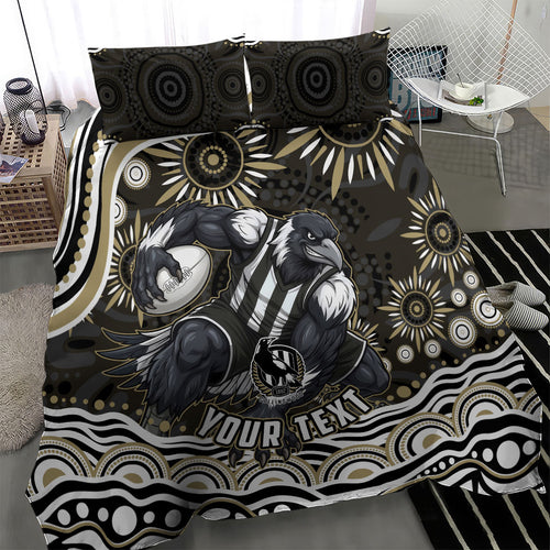 Personalized Collingwood Magpies Football Bedding Set Aboriginal Dot Art - Dreamtime Football Mascot