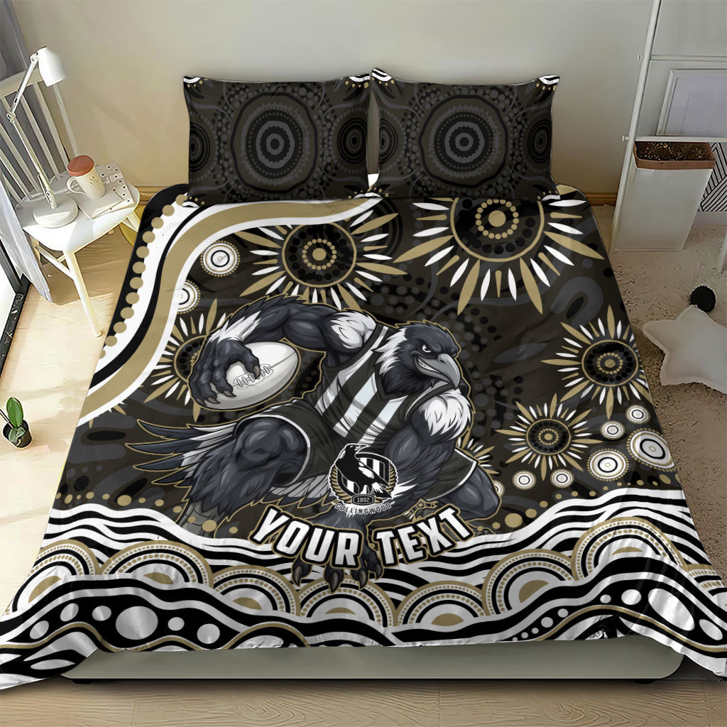 Personalized Collingwood Magpies Football Bedding Set Aboriginal Dot Art - Dreamtime Football Mascot