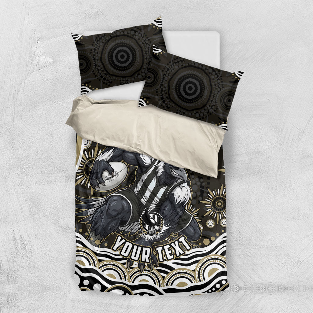 Personalized Collingwood Magpies Football Bedding Set Aboriginal Dot Art - Dreamtime Football Mascot