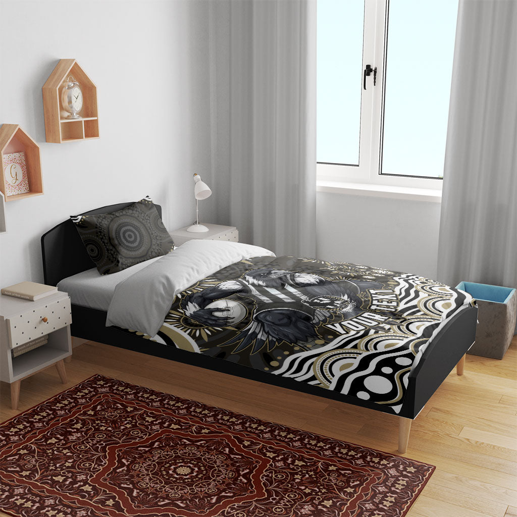 Personalized Collingwood Magpies Football Bedding Set Aboriginal Dot Art - Dreamtime Football Mascot