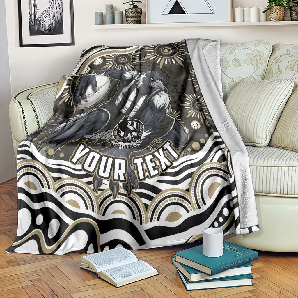 Personalized Collingwood Magpies Football Blanket Aboriginal Dot Art - Dreamtime Football Mascot