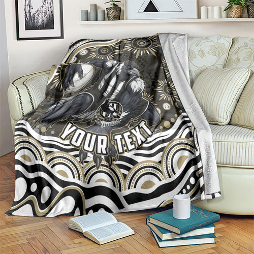 Personalized Collingwood Magpies Football Blanket Aboriginal Dot Art - Dreamtime Football Mascot