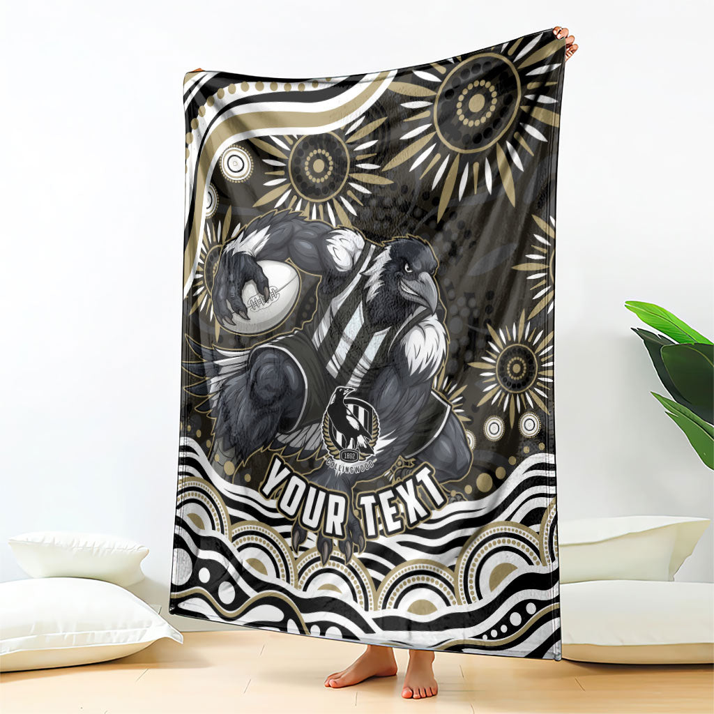 Personalized Collingwood Magpies Football Blanket Aboriginal Dot Art - Dreamtime Football Mascot