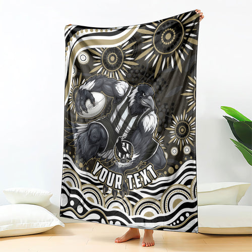 Personalized Collingwood Magpies Football Blanket Aboriginal Dot Art - Dreamtime Football Mascot