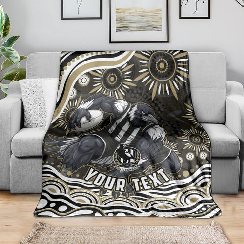 Personalized Collingwood Magpies Football Blanket Aboriginal Dot Art - Dreamtime Football Mascot