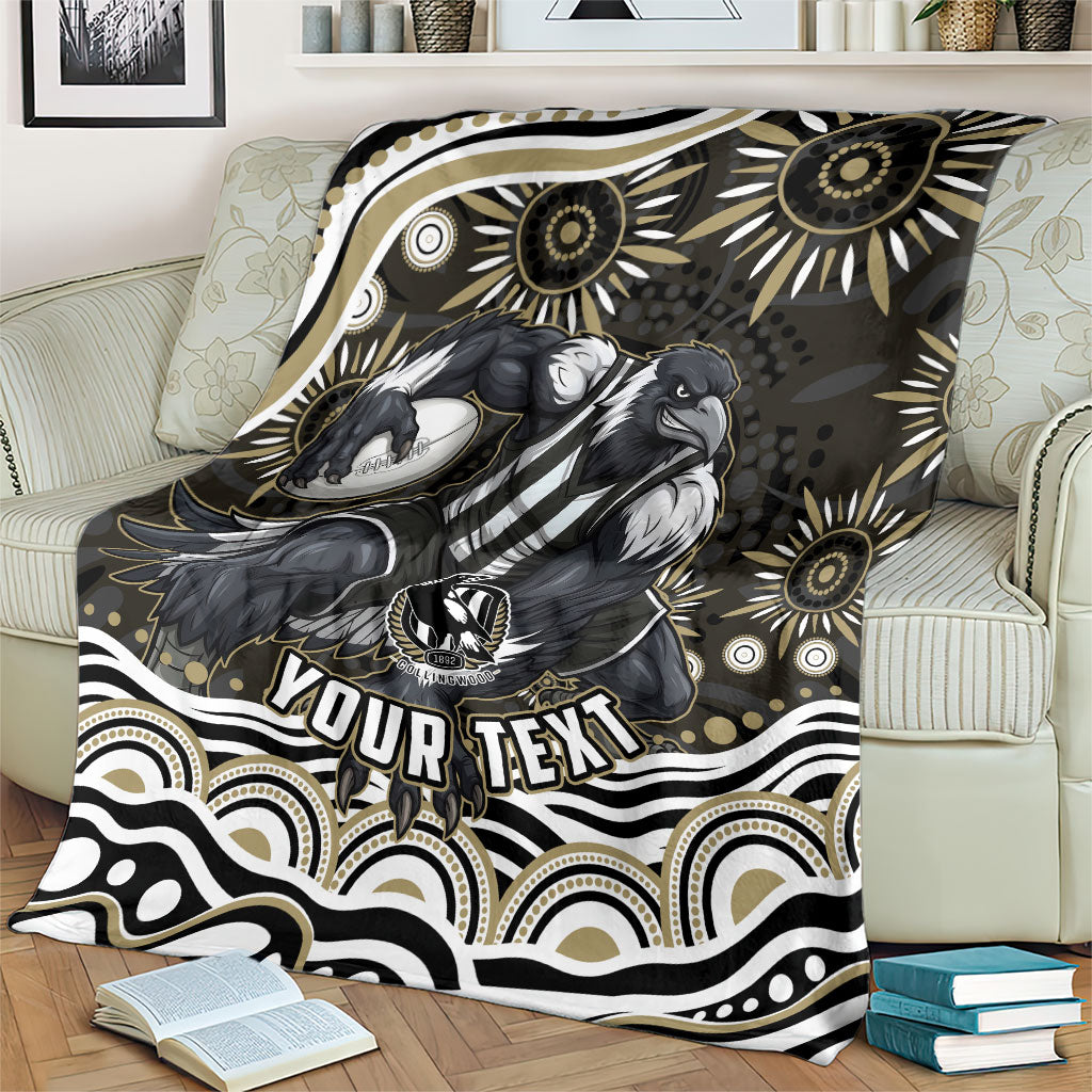 Personalized Collingwood Magpies Football Blanket Aboriginal Dot Art - Dreamtime Football Mascot