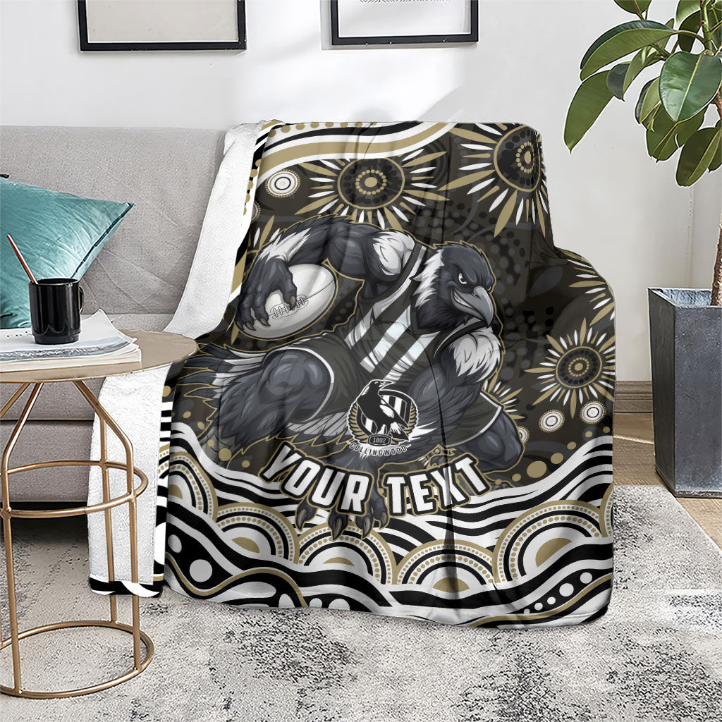 Personalized Collingwood Magpies Football Blanket Aboriginal Dot Art - Dreamtime Football Mascot