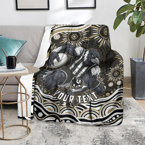 Personalized Collingwood Magpies Football Blanket Aboriginal Dot Art - Dreamtime Football Mascot
