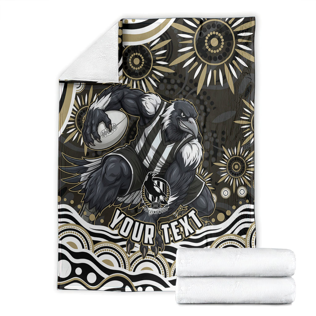 Personalized Collingwood Magpies Football Blanket Aboriginal Dot Art - Dreamtime Football Mascot