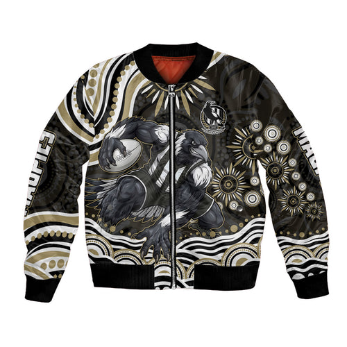 Personalized Collingwood Magpies Football Bomber Jacket Aboriginal Dot Art - Dreamtime Football Mascot