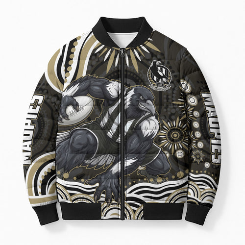 Personalized Collingwood Magpies Football Bomber Puffer Jacket Aboriginal Dot Art - Dreamtime Football Mascot