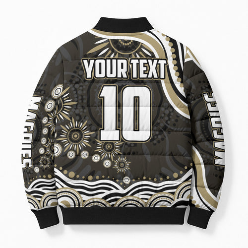 Personalized Collingwood Magpies Football Bomber Puffer Jacket Aboriginal Dot Art - Dreamtime Football Mascot