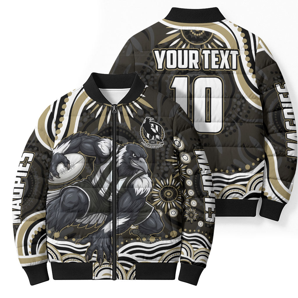 Personalized Collingwood Magpies Football Bomber Puffer Jacket Aboriginal Dot Art - Dreamtime Football Mascot