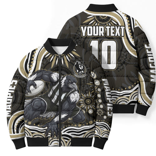Personalized Collingwood Magpies Football Bomber Puffer Jacket Aboriginal Dot Art - Dreamtime Football Mascot