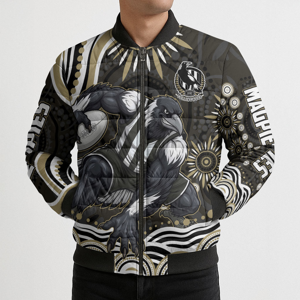 Personalized Collingwood Magpies Football Bomber Puffer Jacket Aboriginal Dot Art - Dreamtime Football Mascot