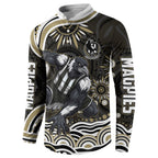 Personalized Collingwood Magpies Football Button Sweatshirt Aboriginal Dot Art - Dreamtime Football Mascot