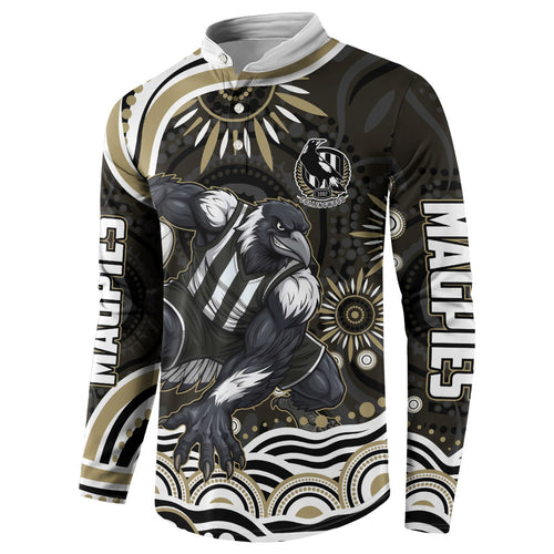 Personalized Collingwood Magpies Football Button Sweatshirt Aboriginal Dot Art - Dreamtime Football Mascot