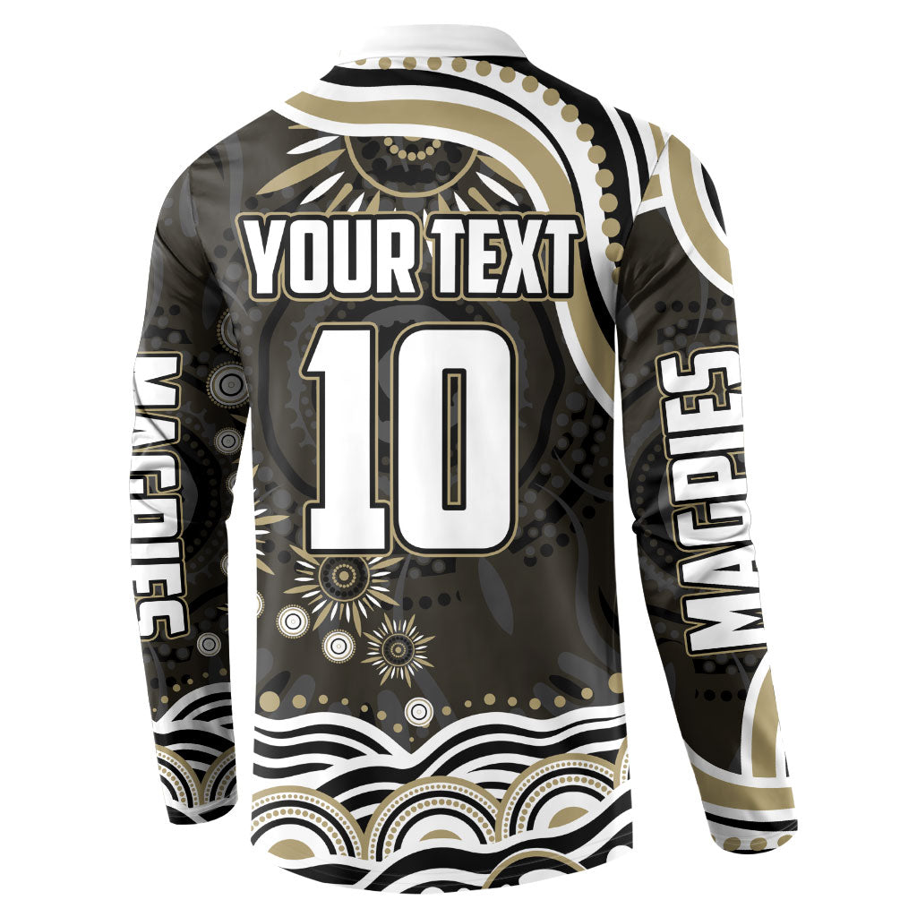 Personalized Collingwood Magpies Football Button Sweatshirt Aboriginal Dot Art - Dreamtime Football Mascot