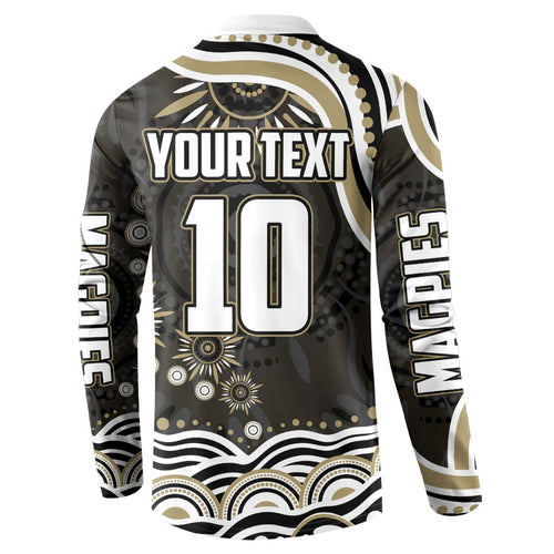 Personalized Collingwood Magpies Football Button Sweatshirt Aboriginal Dot Art - Dreamtime Football Mascot