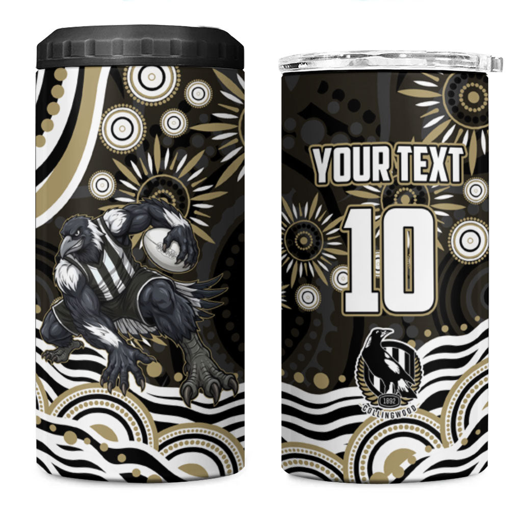 Personalized Collingwood Magpies Football 4 in 1 Can Cooler Tumbler Aboriginal Dot Art - Dreamtime Football Mascot
