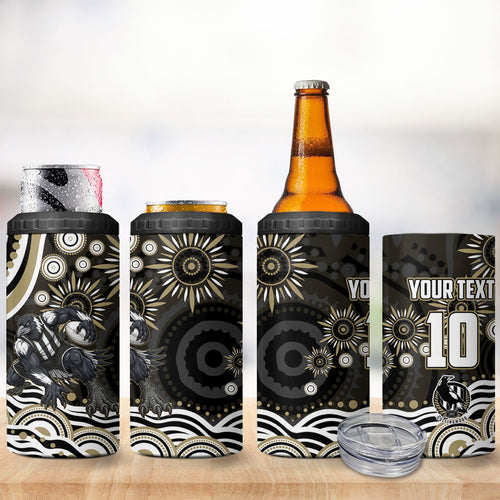 Personalized Collingwood Magpies Football 4 in 1 Can Cooler Tumbler Aboriginal Dot Art - Dreamtime Football Mascot