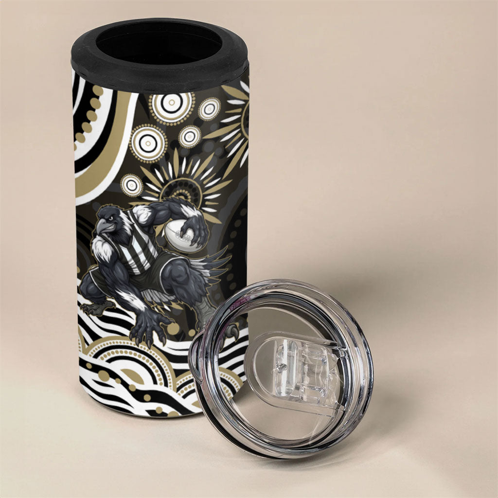 Personalized Collingwood Magpies Football 4 in 1 Can Cooler Tumbler Aboriginal Dot Art - Dreamtime Football Mascot
