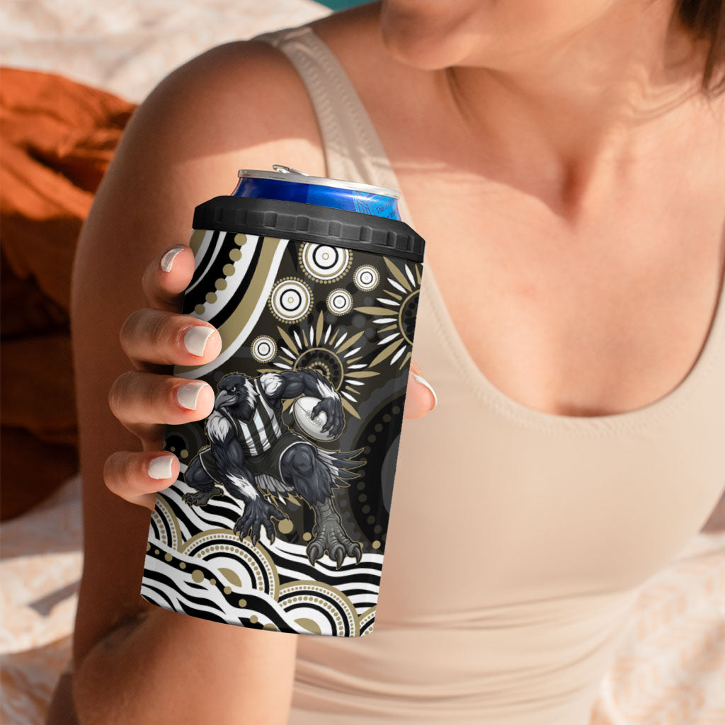 Personalized Collingwood Magpies Football 4 in 1 Can Cooler Tumbler Aboriginal Dot Art - Dreamtime Football Mascot