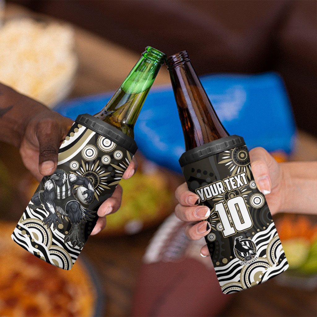 Personalized Collingwood Magpies Football 4 in 1 Can Cooler Tumbler Aboriginal Dot Art - Dreamtime Football Mascot