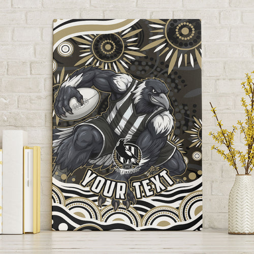 Personalized Collingwood Magpies Football Canvas Wall Art Aboriginal Dot Art - Dreamtime Football Mascot