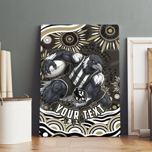 Personalized Collingwood Magpies Football Canvas Wall Art Aboriginal Dot Art - Dreamtime Football Mascot