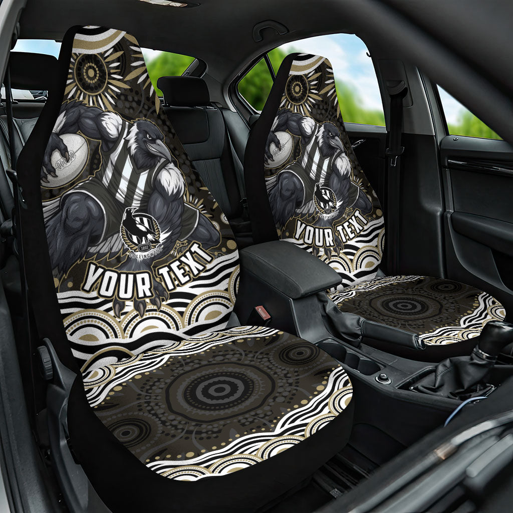 Personalized Collingwood Magpies Football Car Seat Cover Aboriginal Dot Art - Dreamtime Football Mascot