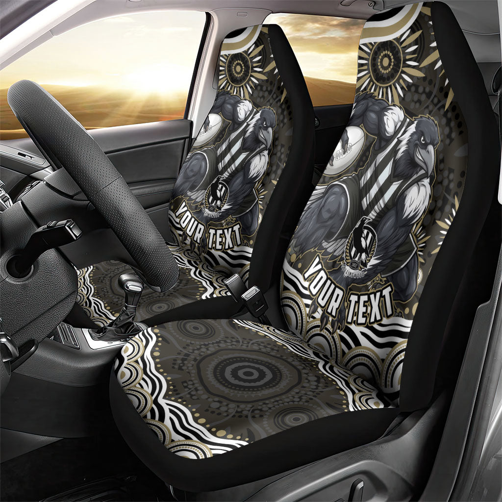 Personalized Collingwood Magpies Football Car Seat Cover Aboriginal Dot Art - Dreamtime Football Mascot