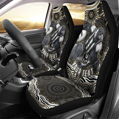 Personalized Collingwood Magpies Football Car Seat Cover Aboriginal Dot Art - Dreamtime Football Mascot